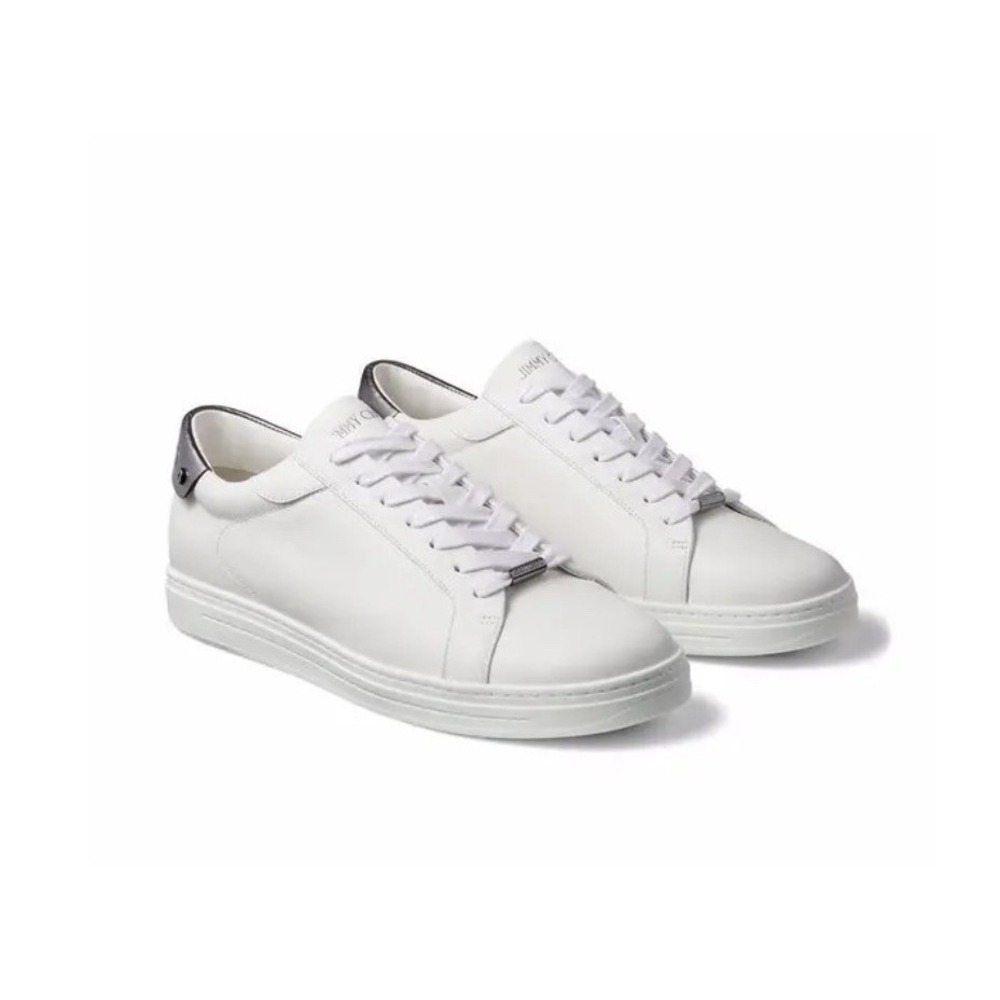 Jimmy Choo Rome‎ M 46 12 White/Gunmetal Sneakers Low Top Shoes Leather Designer